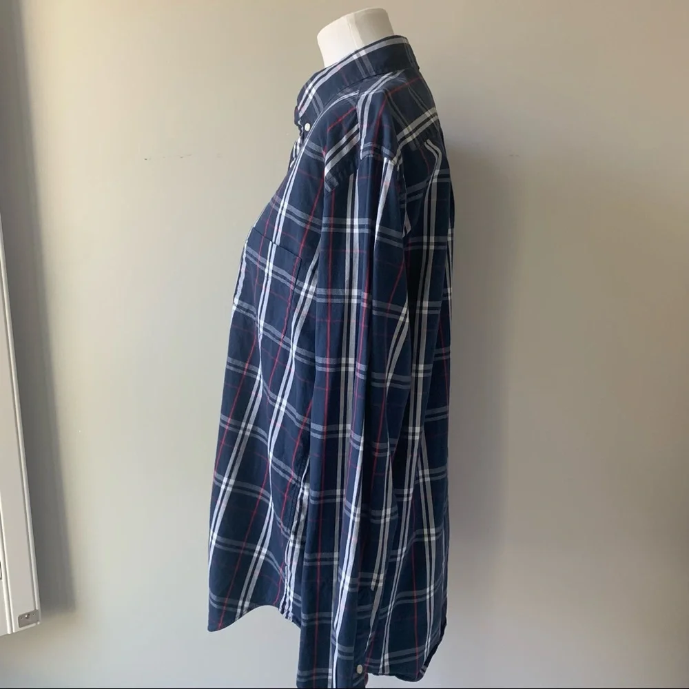 J. Crew Navy Plaid Tailored Fit Button Down Shirt Size Large